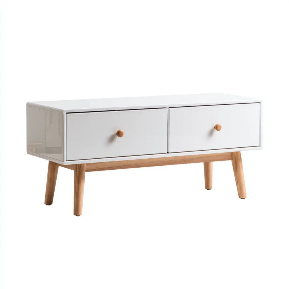 TV Stand Wooden 120x40x50 cm - White/Natural - Mid-Century Design