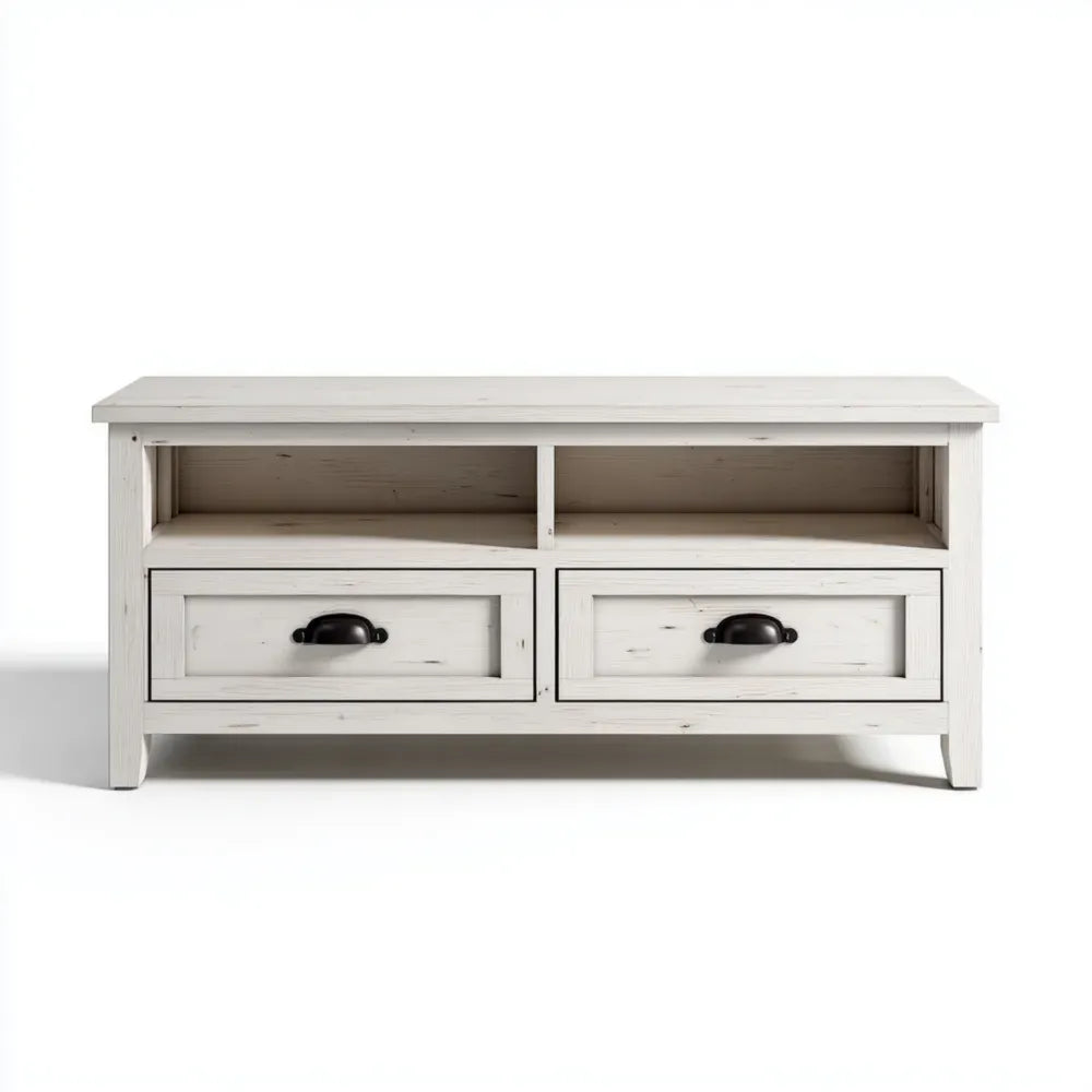 TV Stand Wooden 120x40x50 cm - White - Classic Design