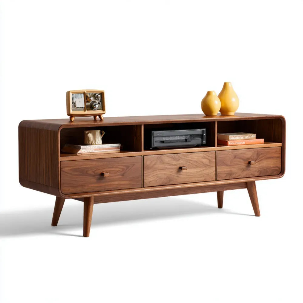 TV Stand Walnut Wood 150x45x50 cm - Mid-Century Modern