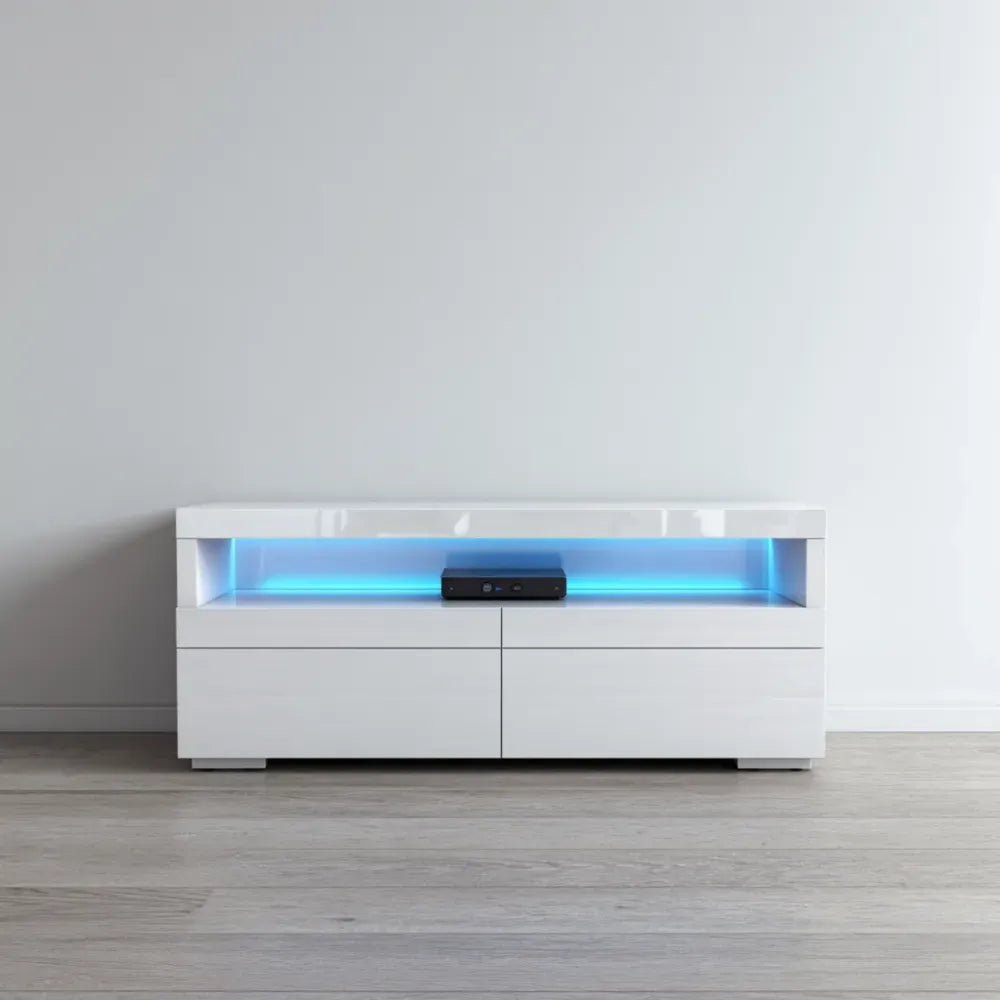 TV Stand High Gloss Finish with LED Light 120x40x45 cm - White